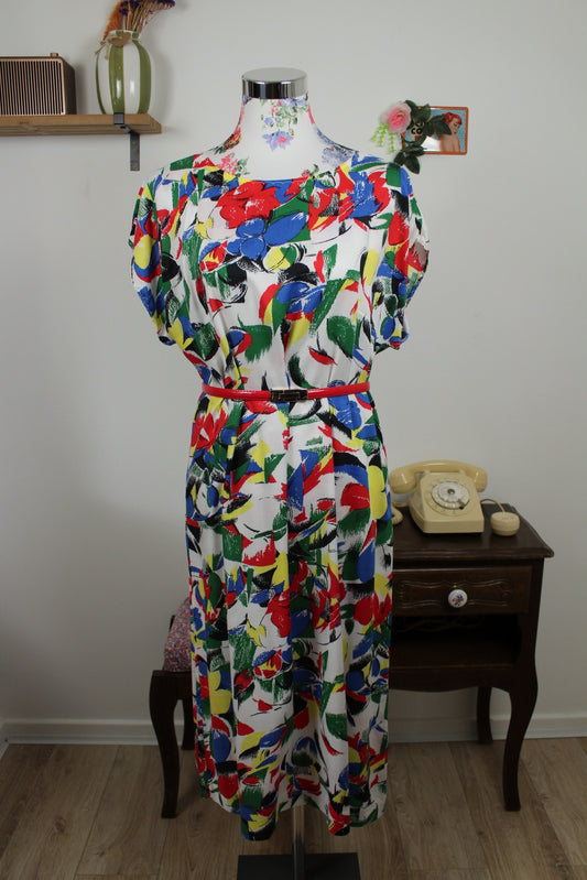 🌸🍒 Robe vintage 80's arty imprimé graphique abstrait multicolore - Taille 40/42🍒🌸