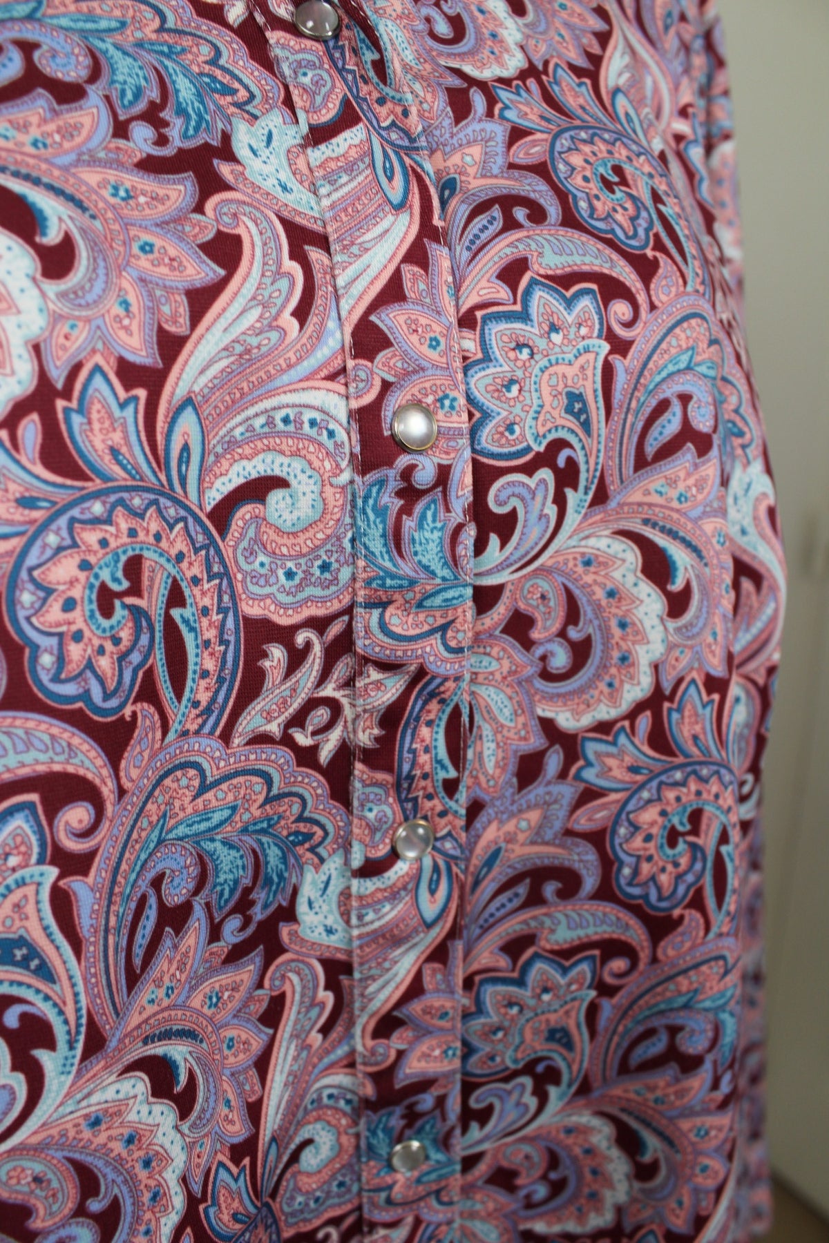 Chemise vintage années 90 fleurie baroque & boutons pressions nacrés - Taille 46/48