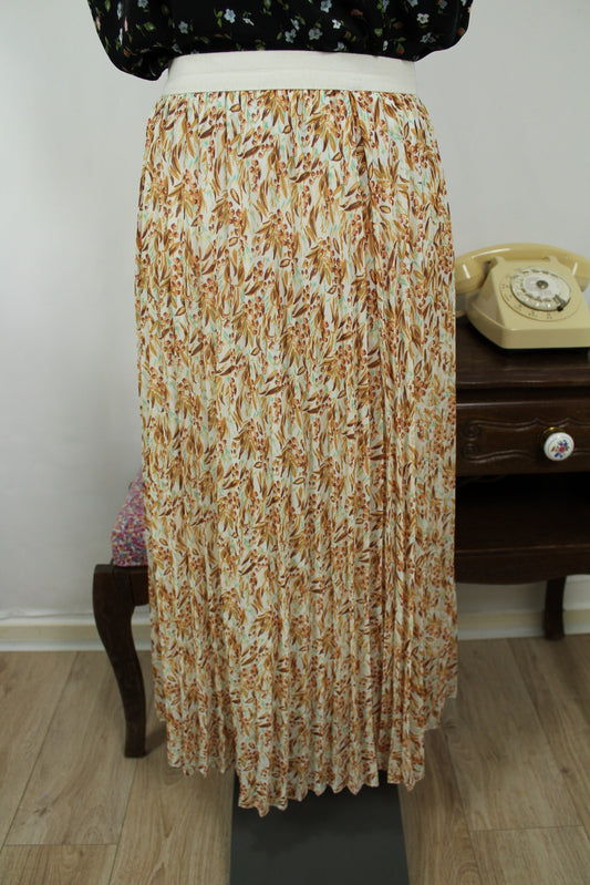 🌸🍒Jupe longue vintage 70's feuillage jaune doré & baies - Taille 32 à 36🍒🌸