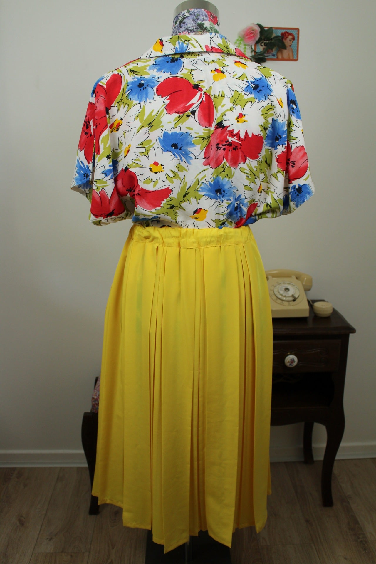 🌸🍒Jupe vintage années 80 plissée jaune ensoleillé pin-up - Taille 36/38🍒🌸