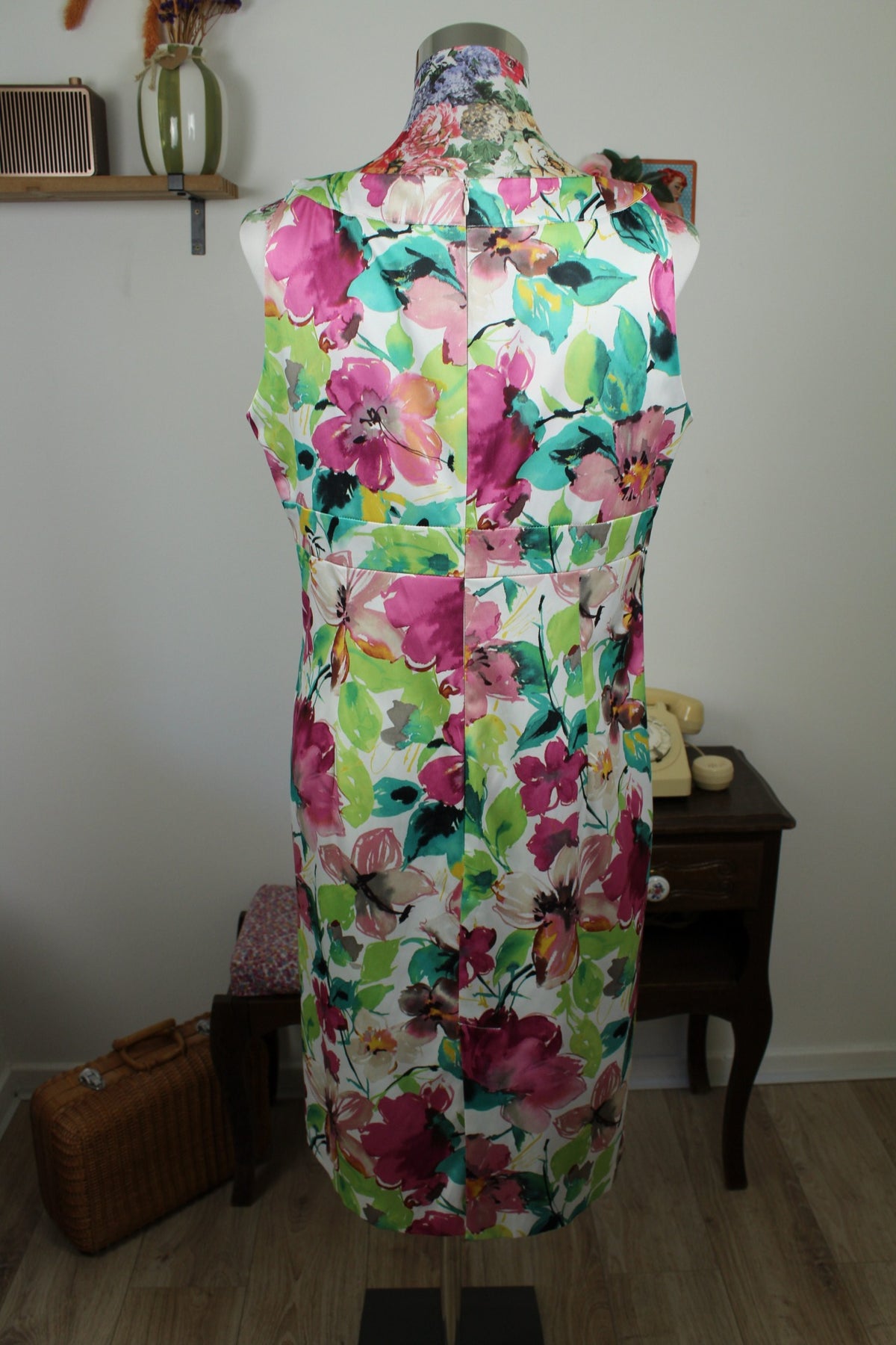 Robe vintage années 80/90 fleure façon aquarelle satinée - Taille 38/40
