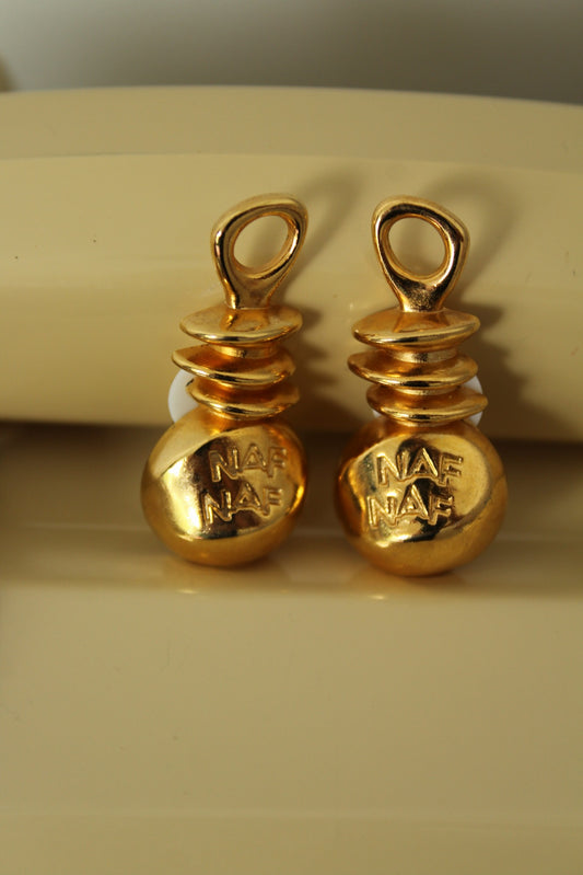 🌸🍒Boucles d'oreilles clips vintage Naf Naf années 80/90 - métal doré brillant🍒🌸