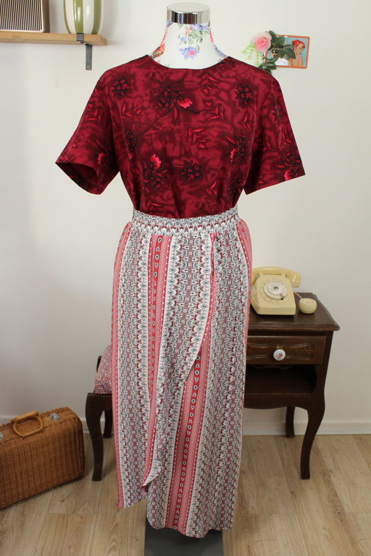 Blouse vintage années 80/90 bordeaux fleurie romantique automnale - Taille 40/42