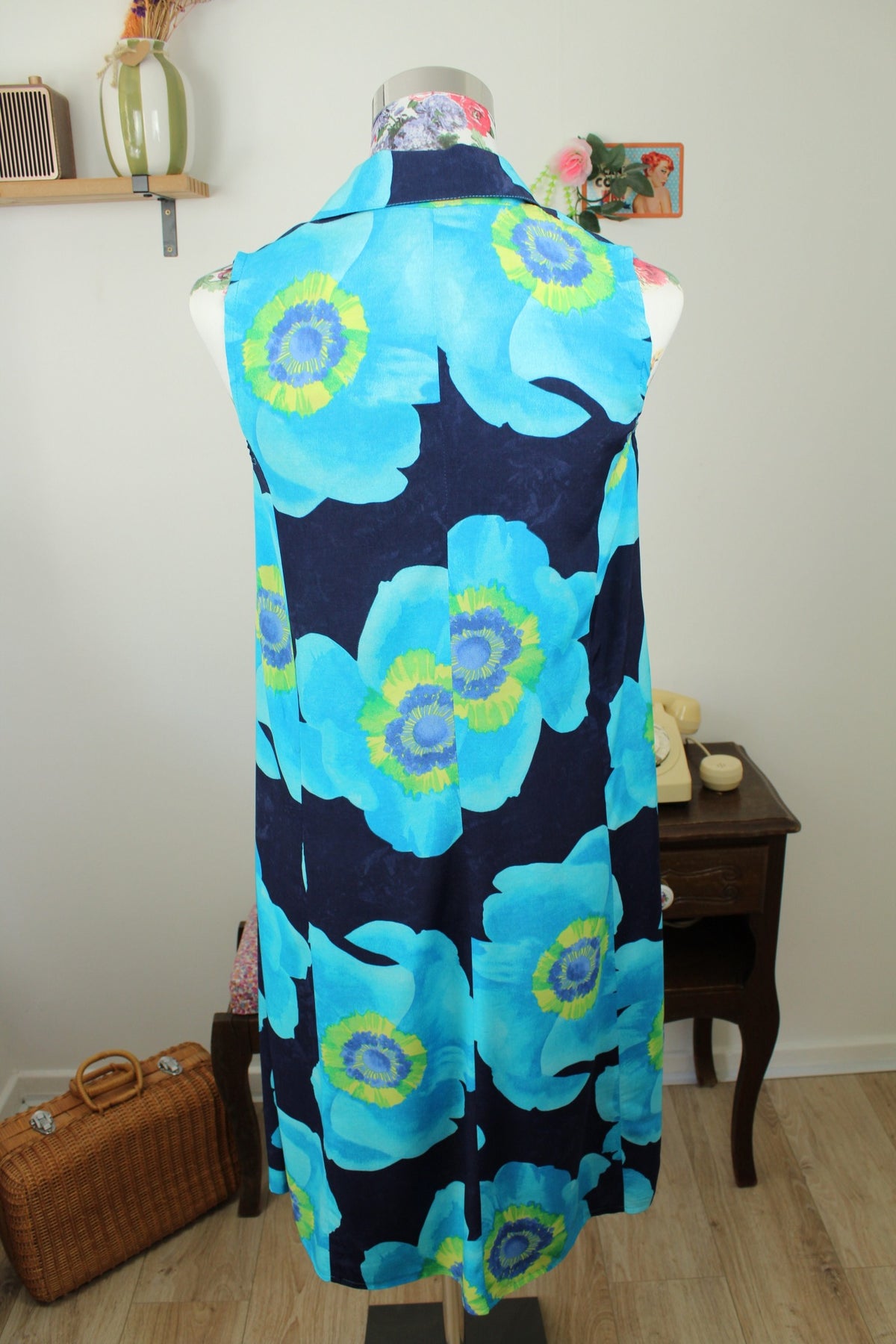 🌸🍒Robe chemise vintage années 90 fleurs XXL bleu ciel pep's - Taille 36🍒🌸