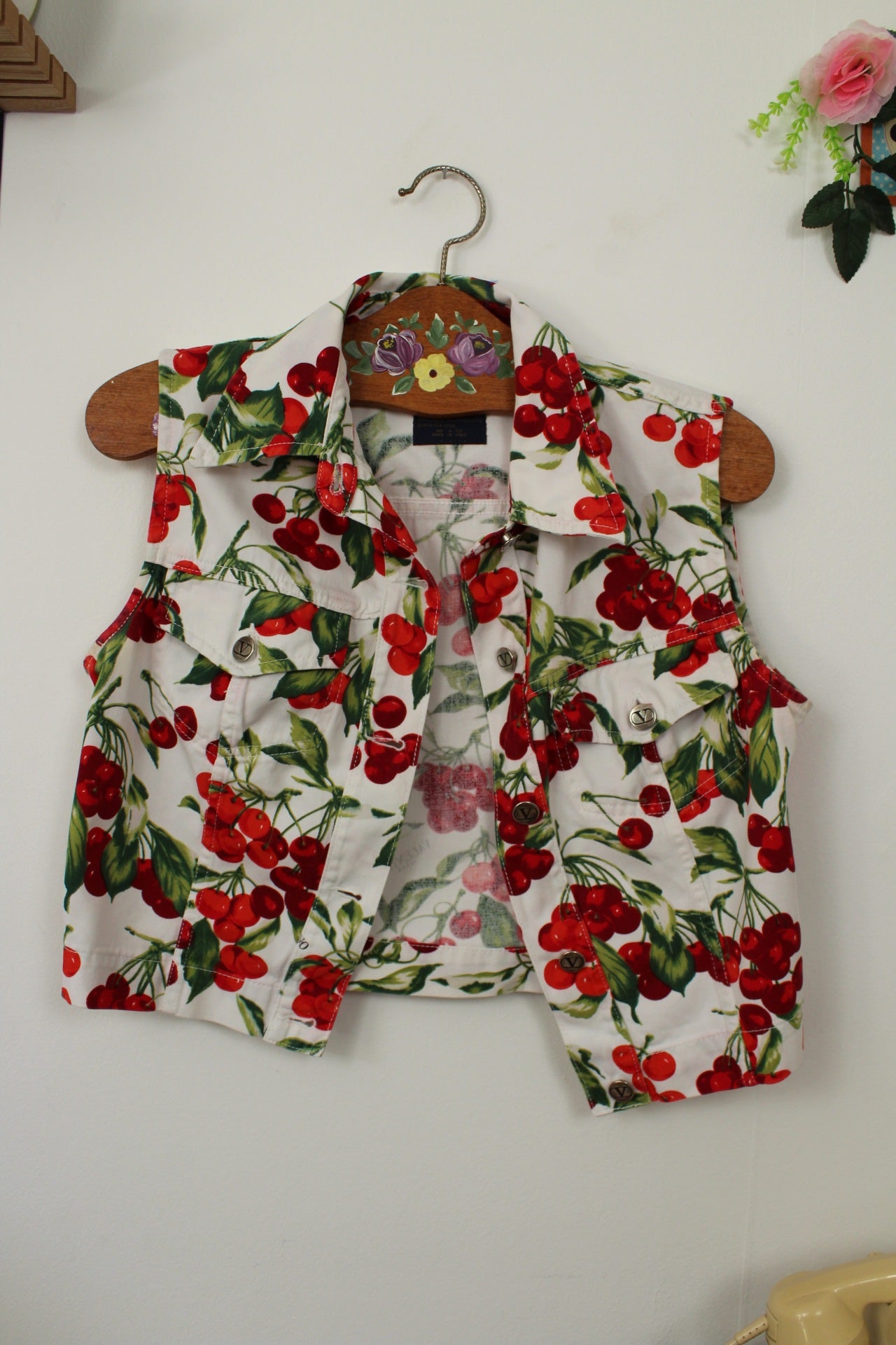 🌸🍒Veste sans manches Valentino Jeans imprimé de cerises - années 2000 Y2k - Taille 38🍒🌸