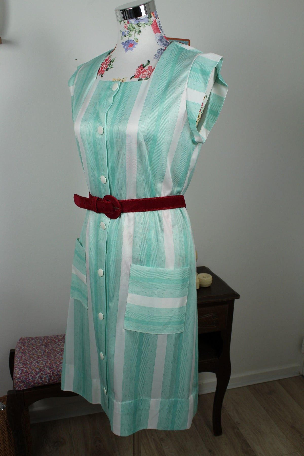 Robe vintage années 90/90 rayée vert menthe - pin-up/rockabilly Taille 40/42