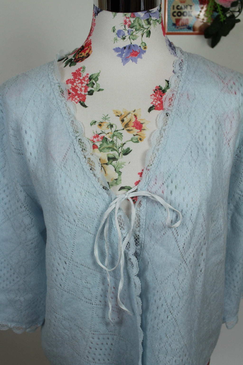 🌸Cardigan vintage 80/90s bleu pastel - ajouré & dentelle🍒