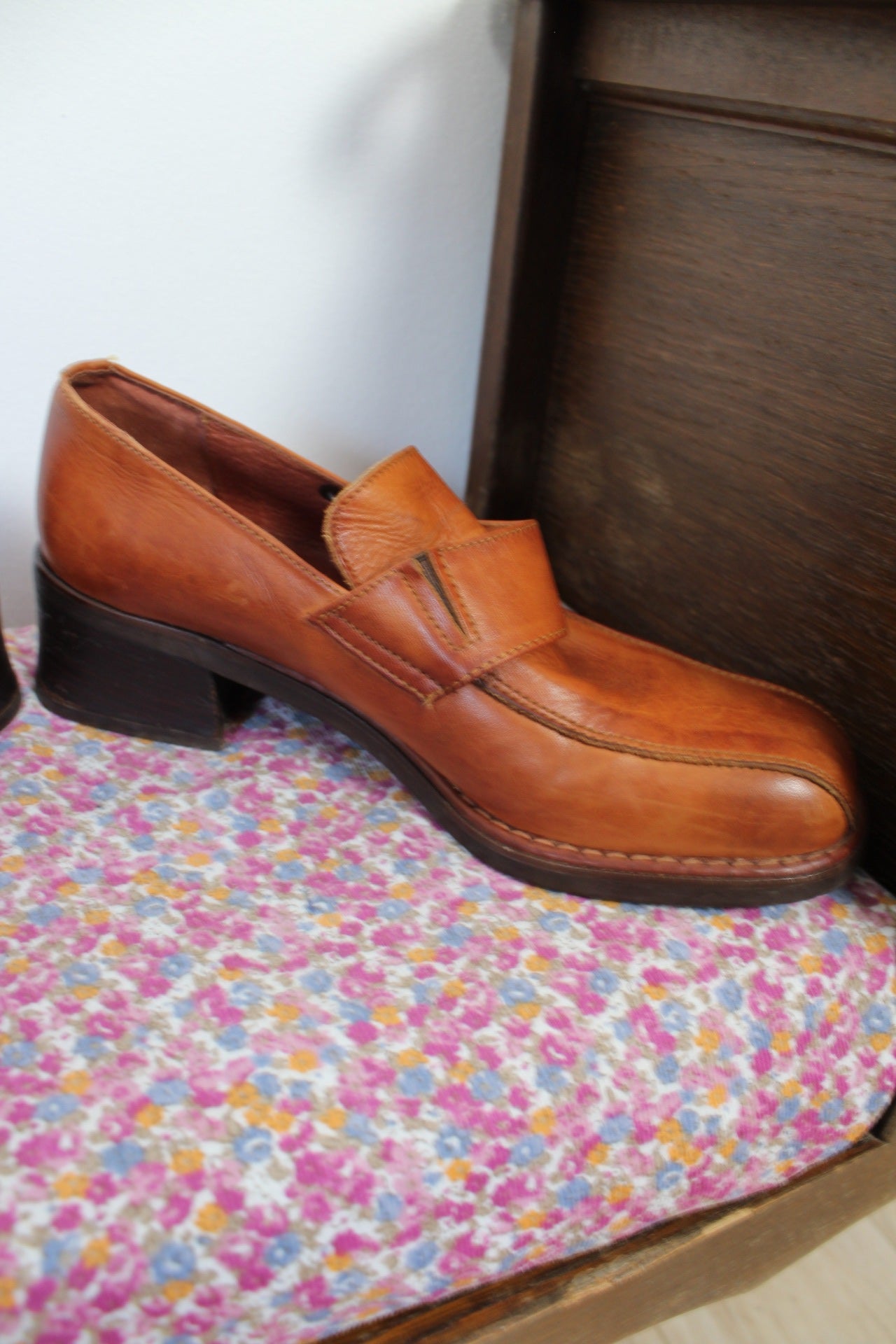 🌸🍒Mocassins Pikolinos à bride - cuir lisse camel - bout carré - pointure 37🍒🌸