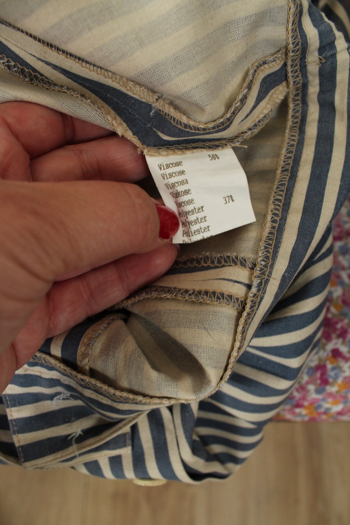 Jupe midi Navy vintage années 90 esprit marin à rayures en lin - Taille 42