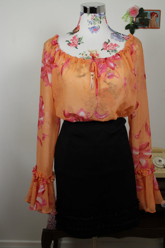 🍒🌸Blouse vintage bohème fleurie - manches originales volantées - Taille 40🌸🍒