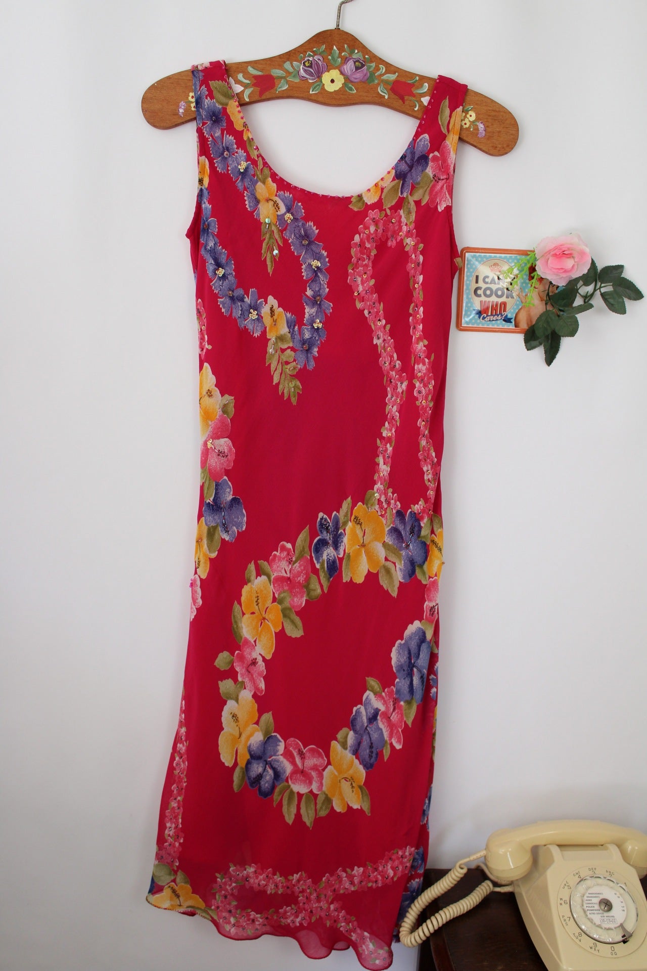🌸🍒Robe vintage 90's inspirations fleurs tropicales et rose pep's - Taille 36/38🍒🌸