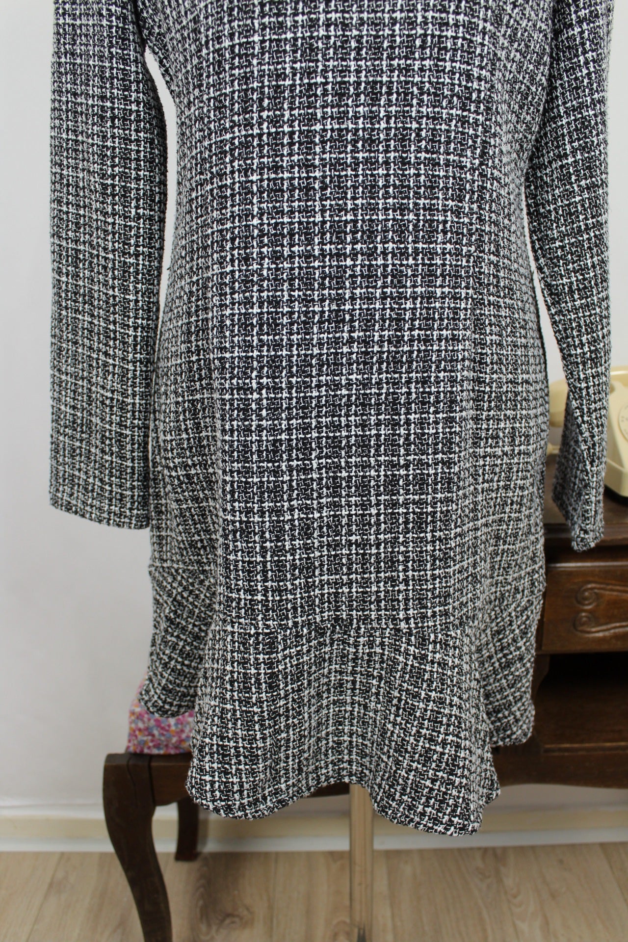 🌸🍒Robe d'hiver tweed noir & blanc - chic preppy - Taille 38/40🍒🌸