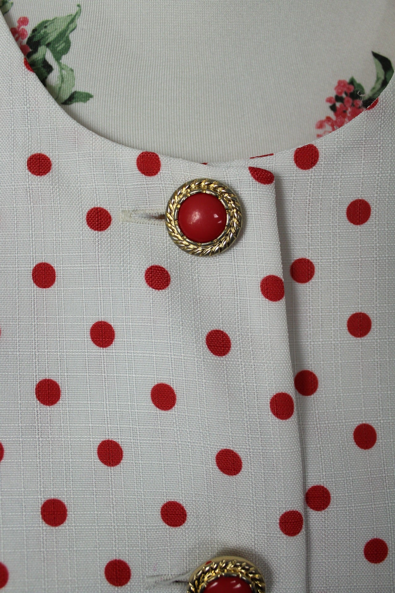 🌸🍒Blouse vintage 80's esprit tailleur pin-up rockabilly - pois & boutons bijoux - Taille 44🍒🌸