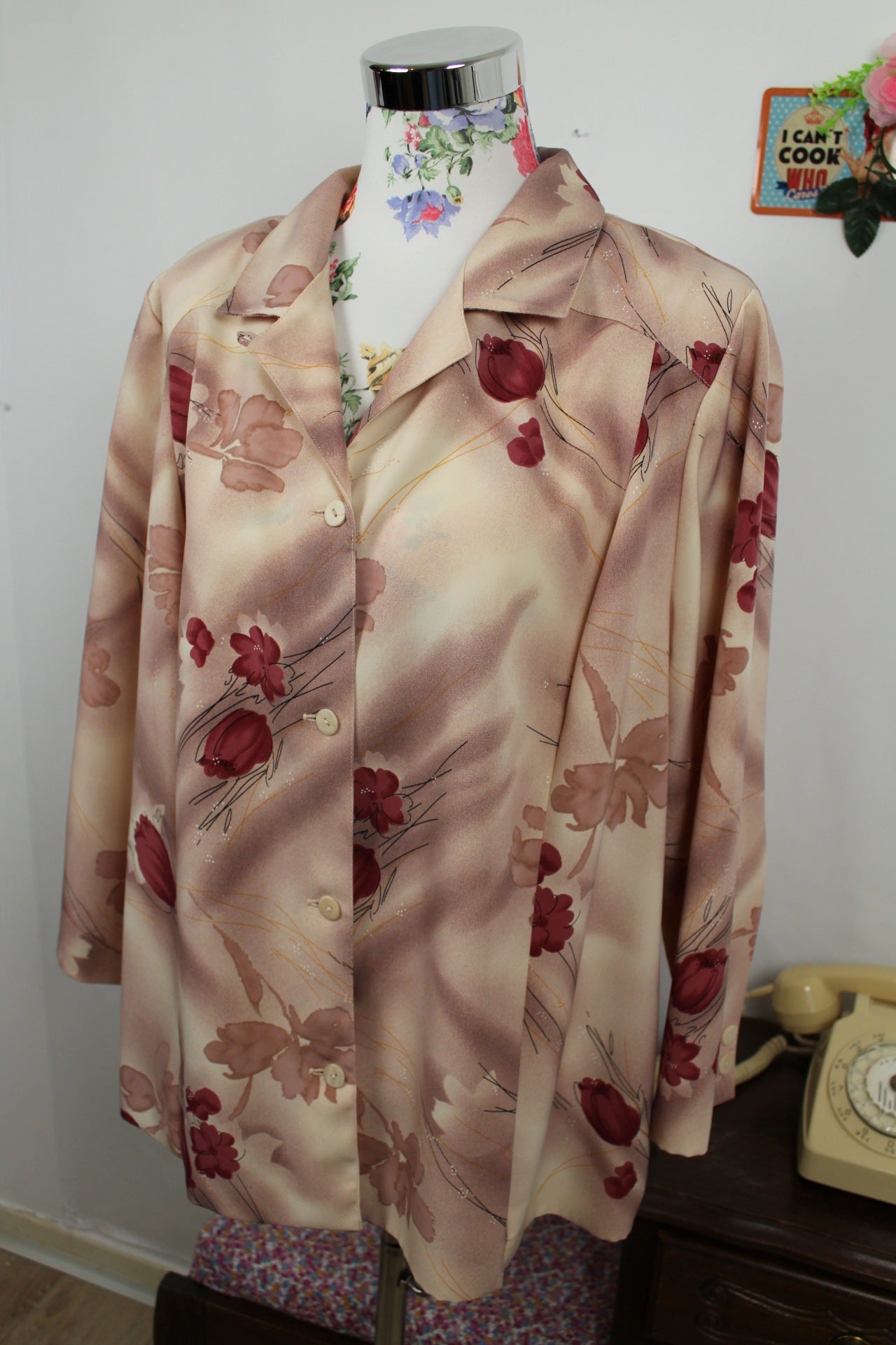 🍒🌸Chemise vintage Gevana 80/90s - fleurs et couleurs automnales - Taille 44/46🌸🍒