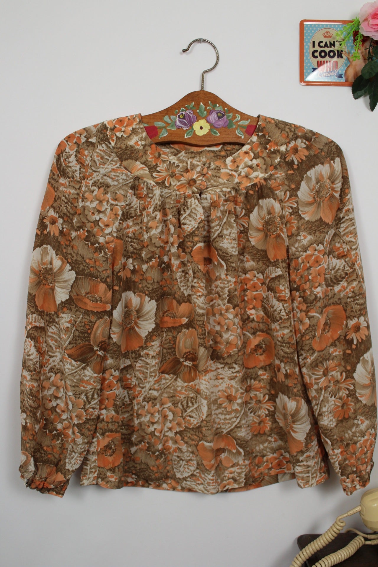 🌸🍒Blouse vintage 70's "papier peint - fleurs automnales" légère - Taille 38/40🍒🌸