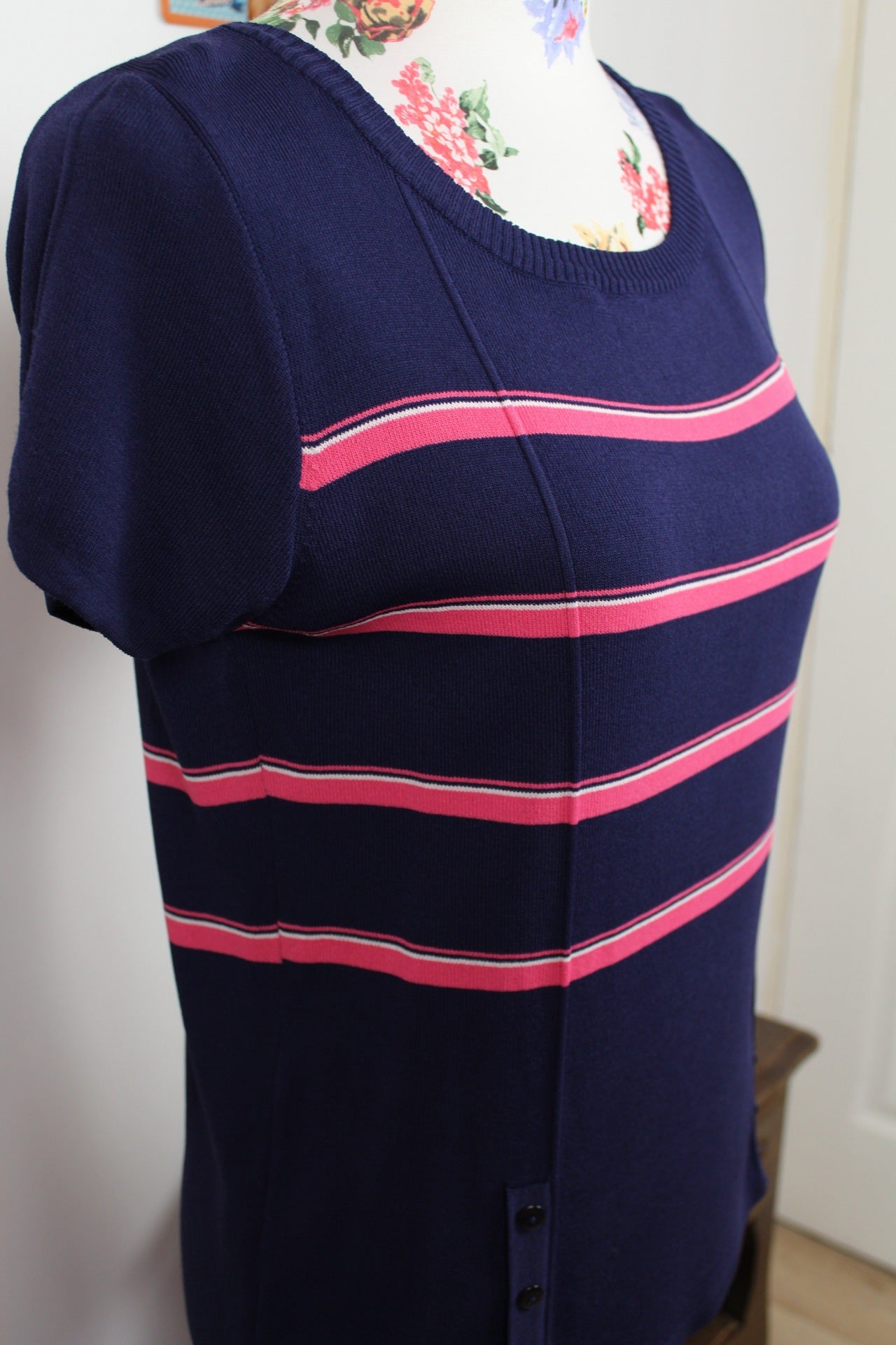 🌸🍒Haut Y2k 2000s marine & rayures rose vif - Taille 38/40🍒🌸