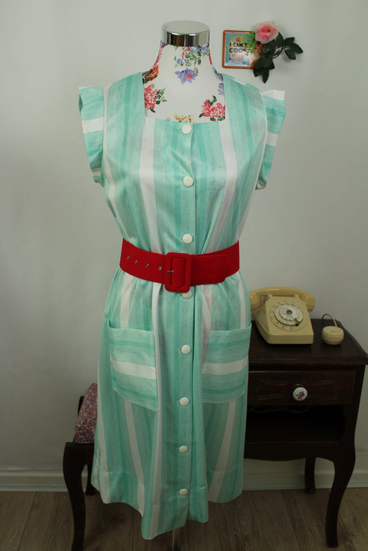 🌸🍒Robe vintage 80/90s rayée vert menthe - Taille 40/42🍒🌸