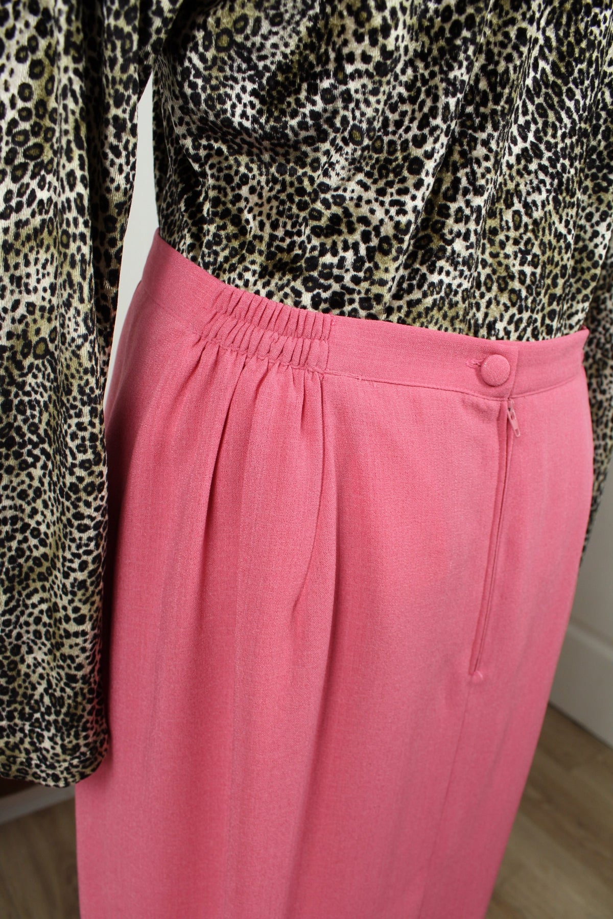 Jupe longue vintage années 80/90 Caty Jane - rose poudré, broderies & boutons - Taille 40/42