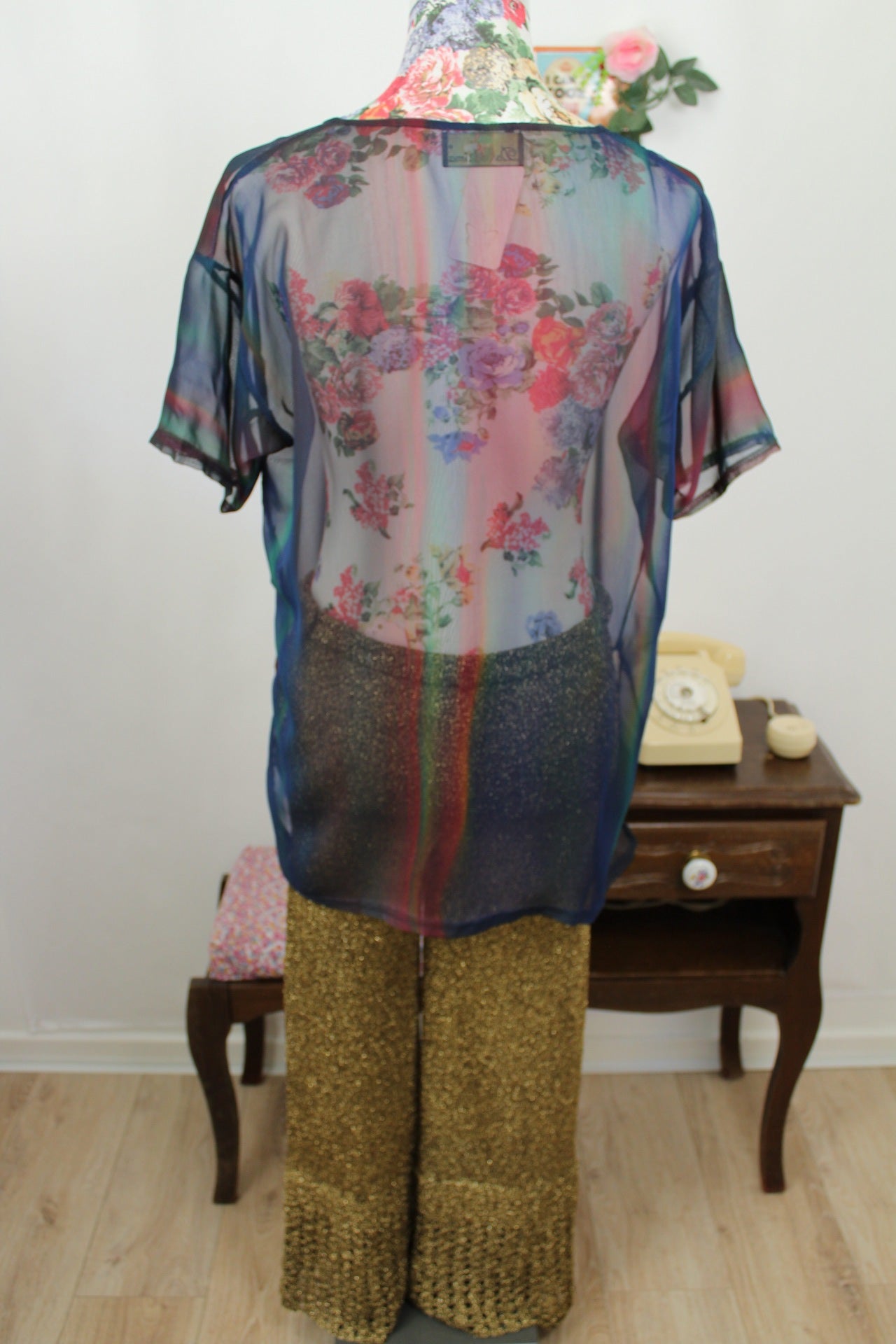 🌸🍒Blouse voile transparent vintage 90's/2000's effet arc-en-ciel - Taille 40/42🍒🌸