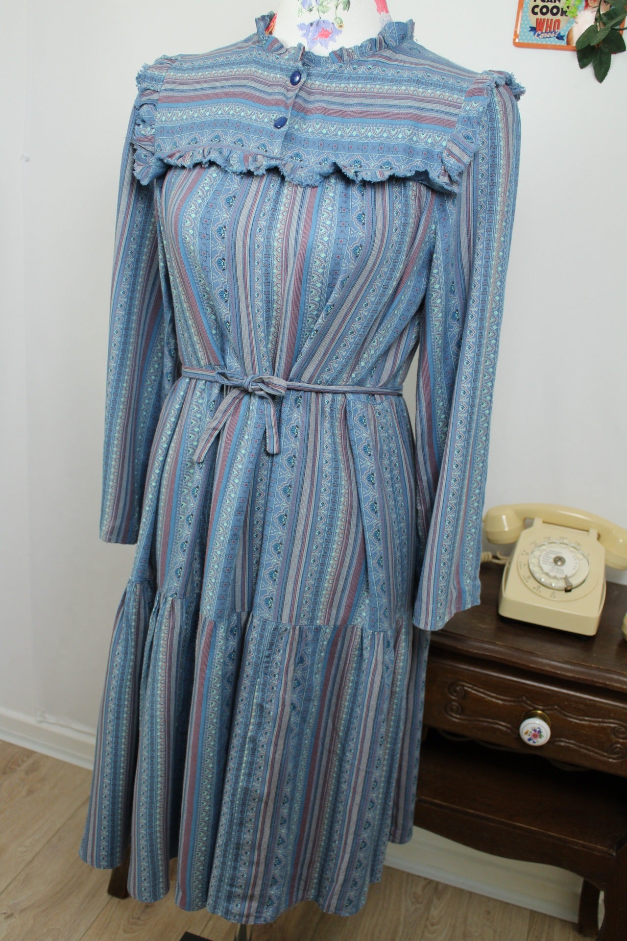🌸🍒Robe vintage 90's rayée à volants & étages babydoll bohème - Taille 38/40🍒🌸