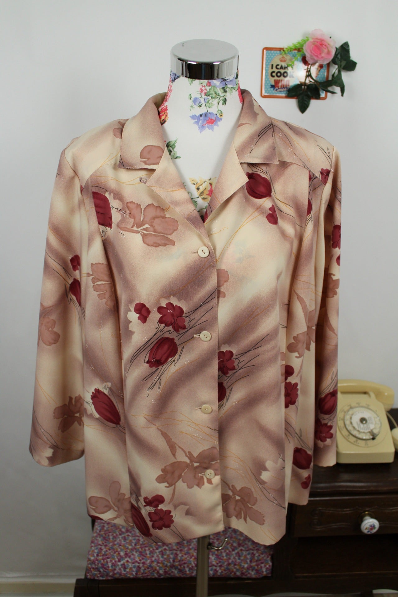 🍒🌸Chemise vintage Gevana 80/90s - fleurs et couleurs automnales - Taille 44/46🌸🍒