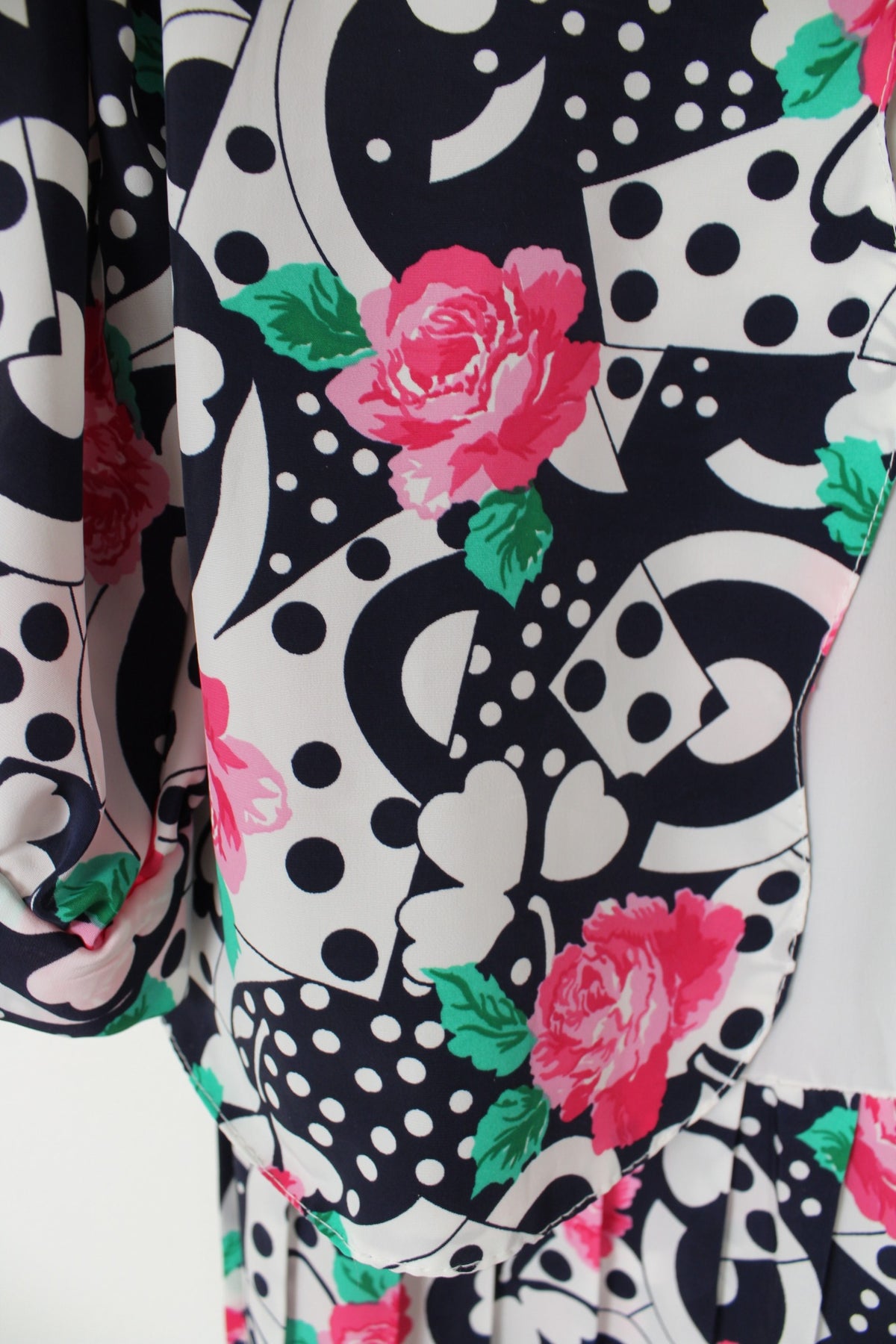 Robe vintage années 80 roses, pois & trèfles - boléro inclus - Taille 46/48