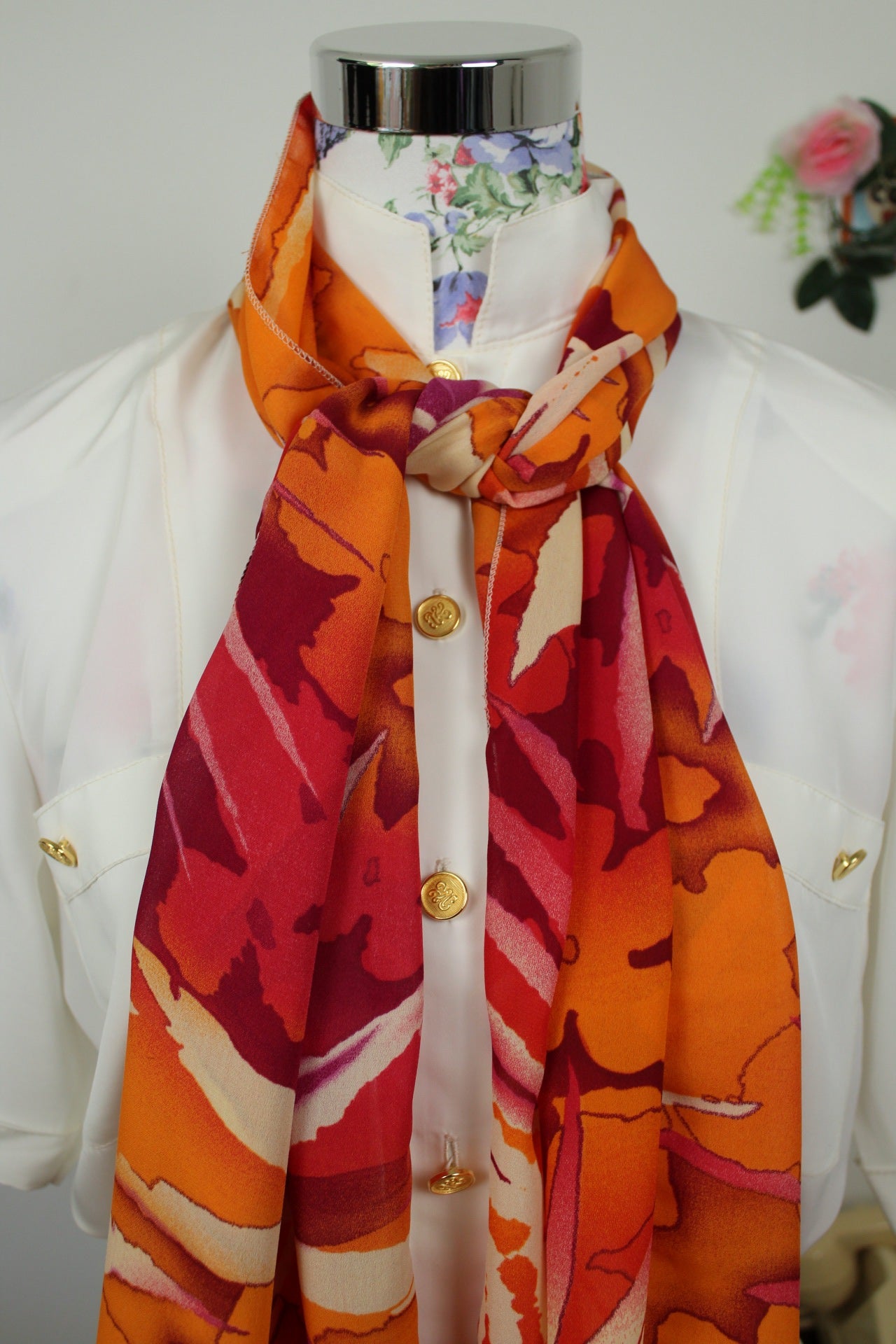 🌸🍒Foulard vintage 90's summer vibes fleuri couleurs chaudes🍒🌸