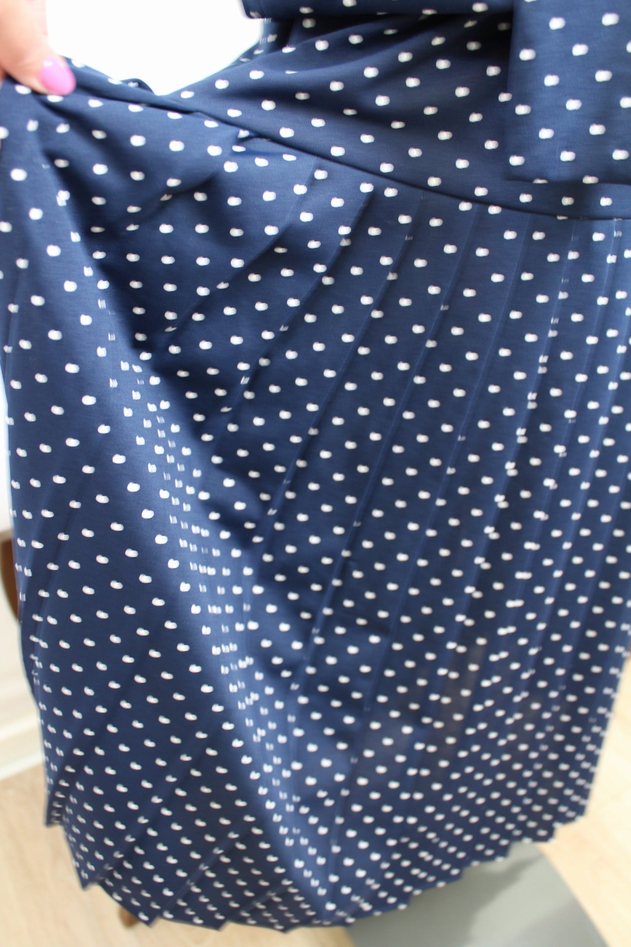 🌸🍒Robe vintage 80's pin-up/rockabilly bleu marine à pois & col lavallière - Taille 38🍒🌸