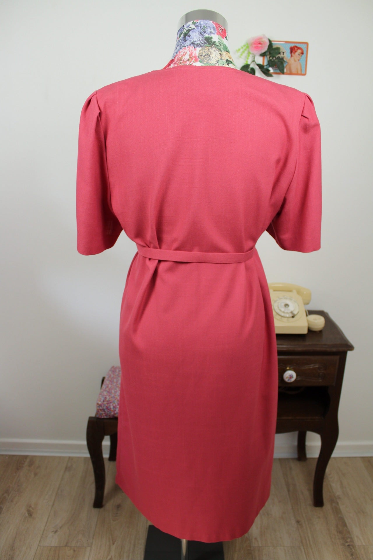 🌸🍒Robe vintage rose poudré 80's - coupe ceinturée - Taille 40/42🍒🌸