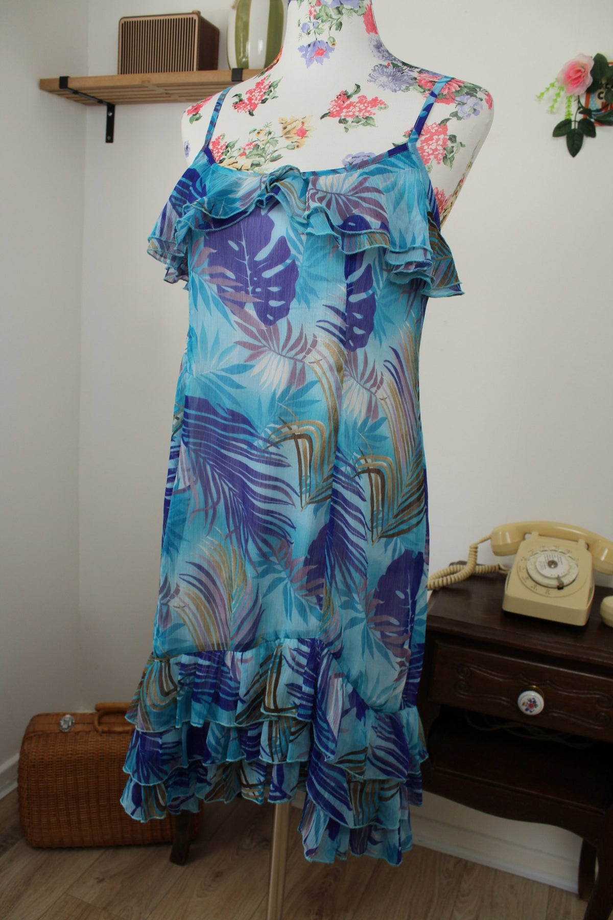 🌸🍒Robe vintage années 90 esprit tropicale & volants - Taille 38🍒🌸