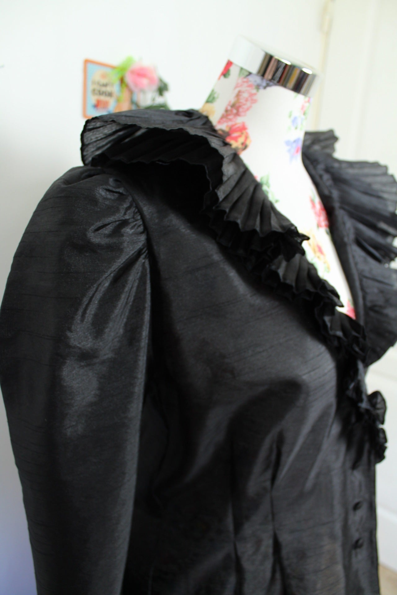 🌸🍒Blouse vintage 80/90s romantique noire - col volanté - Taille 40/42🍒🌸