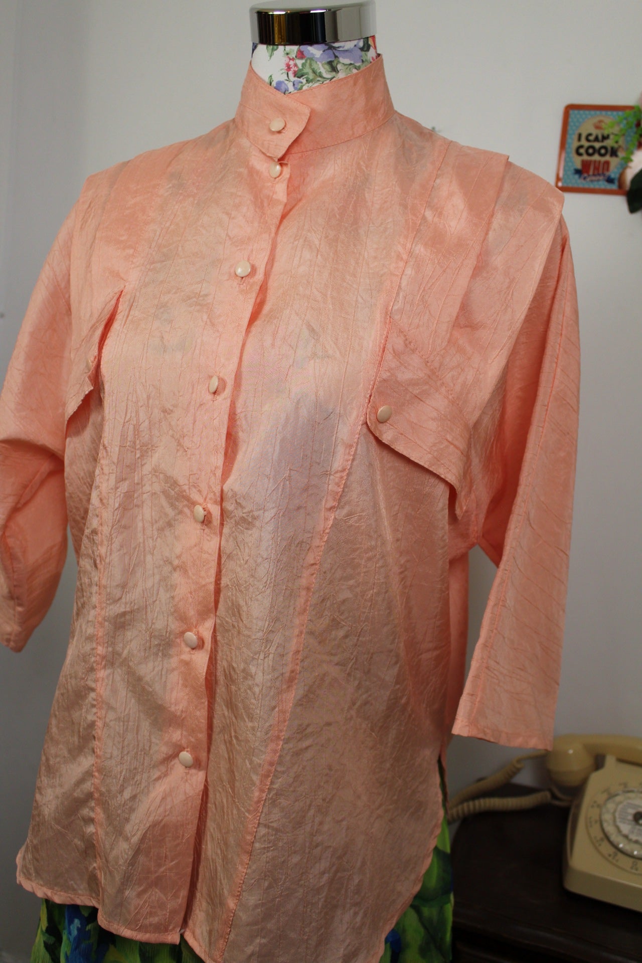🌸🍒Chemise vintage 80/90's rose pêche - coupe & manches amples - Taille 40/42🍒🌸