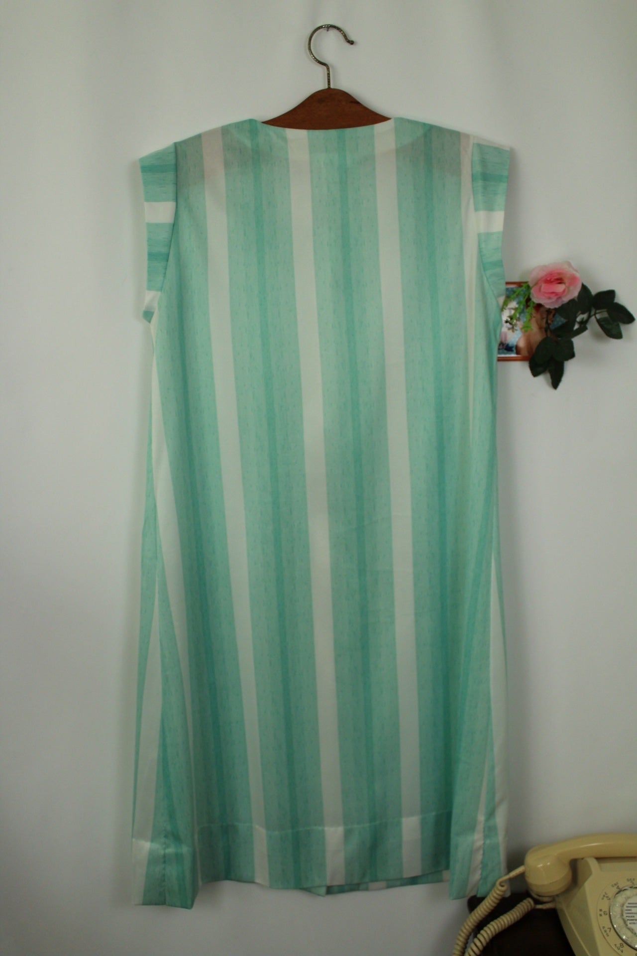 🌸🍒Robe vintage 80/90s rayée vert menthe - Taille 40/42🍒🌸