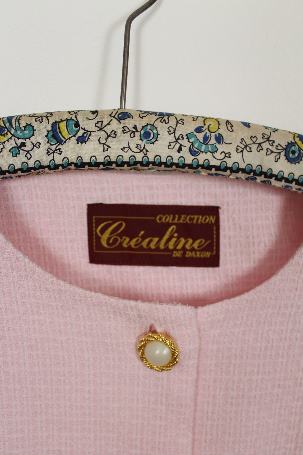 🌸 Ensemble jupe + veste preppy vintage 80's rose poudré - perles nacrées & boutons dorés🍒