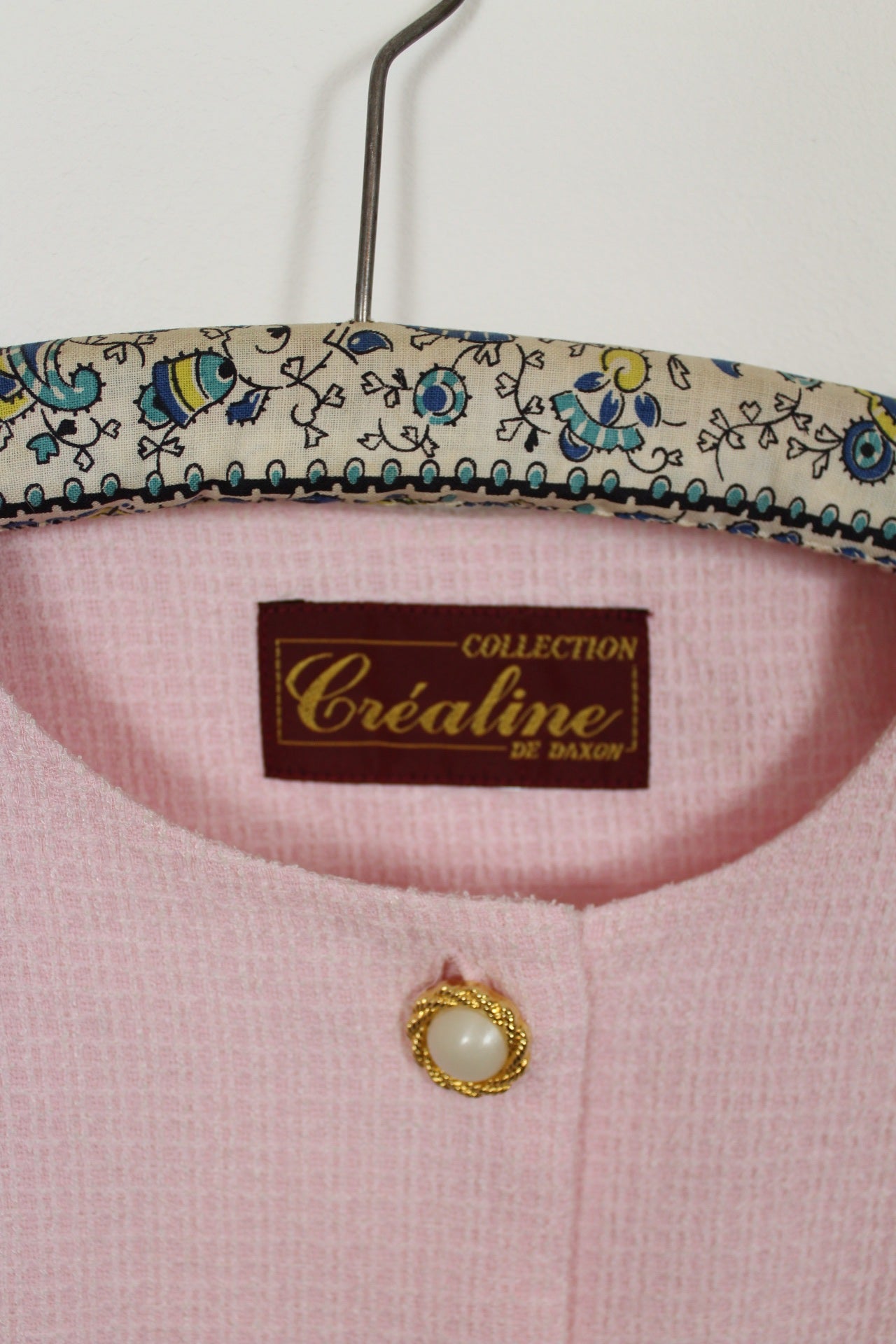 🌸 Ensemble jupe + veste preppy vintage 80's rose poudré - perles nacrées & boutons dorés🍒