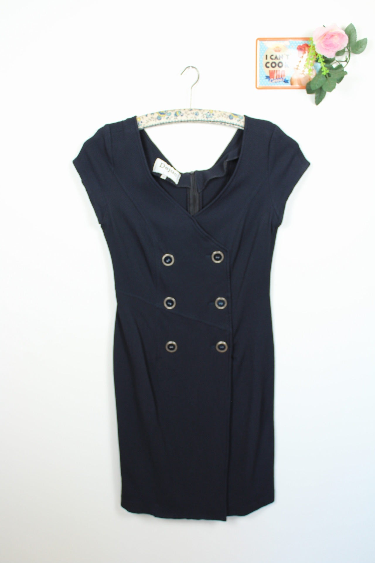 🌸Robe portefeuille style officier vintage 90's texturée bleu marine - automne/hiver🍒