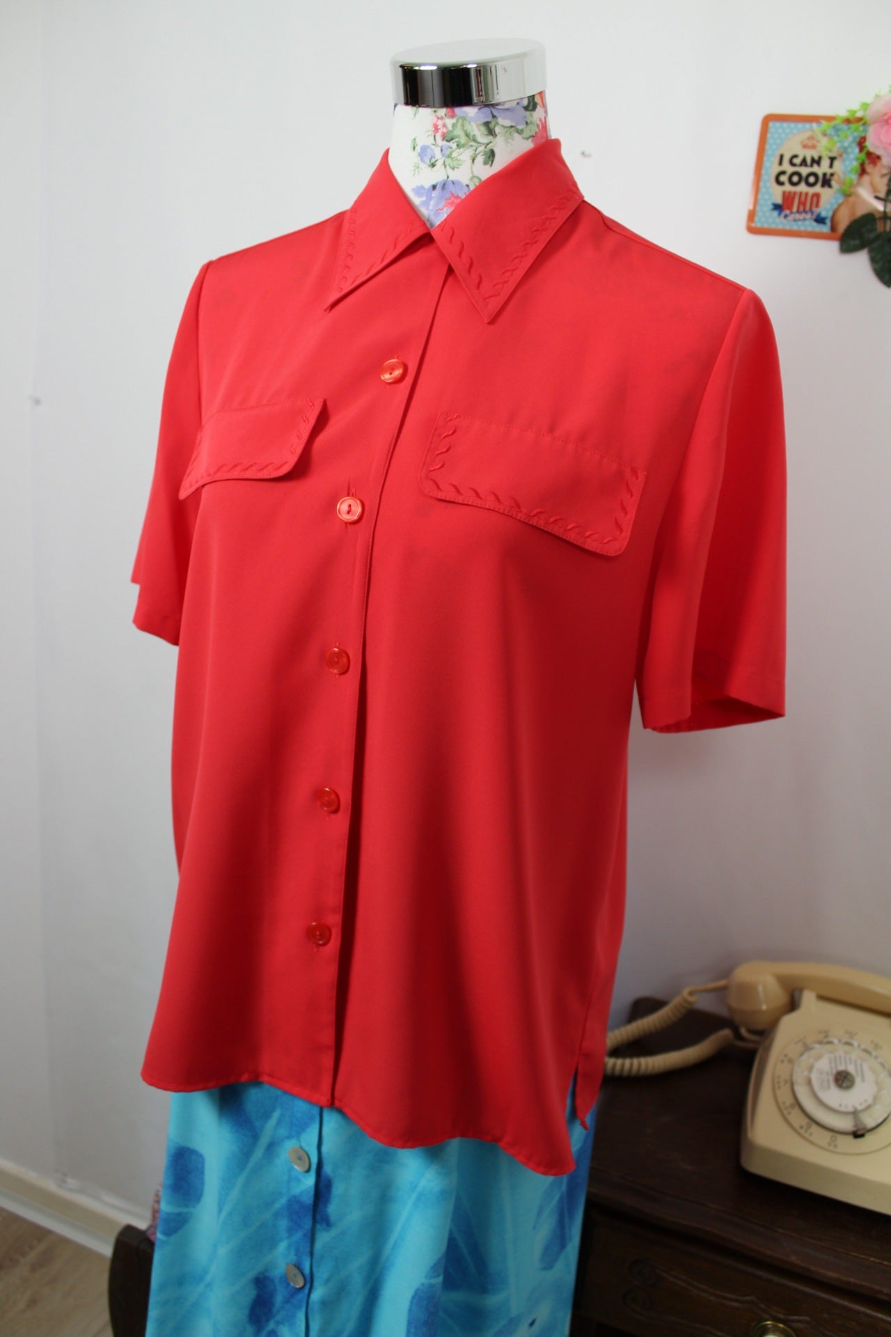 🍒🌸Chemise vintage 90's rouge clair éclatant - Taille 38/40🌸🍒
