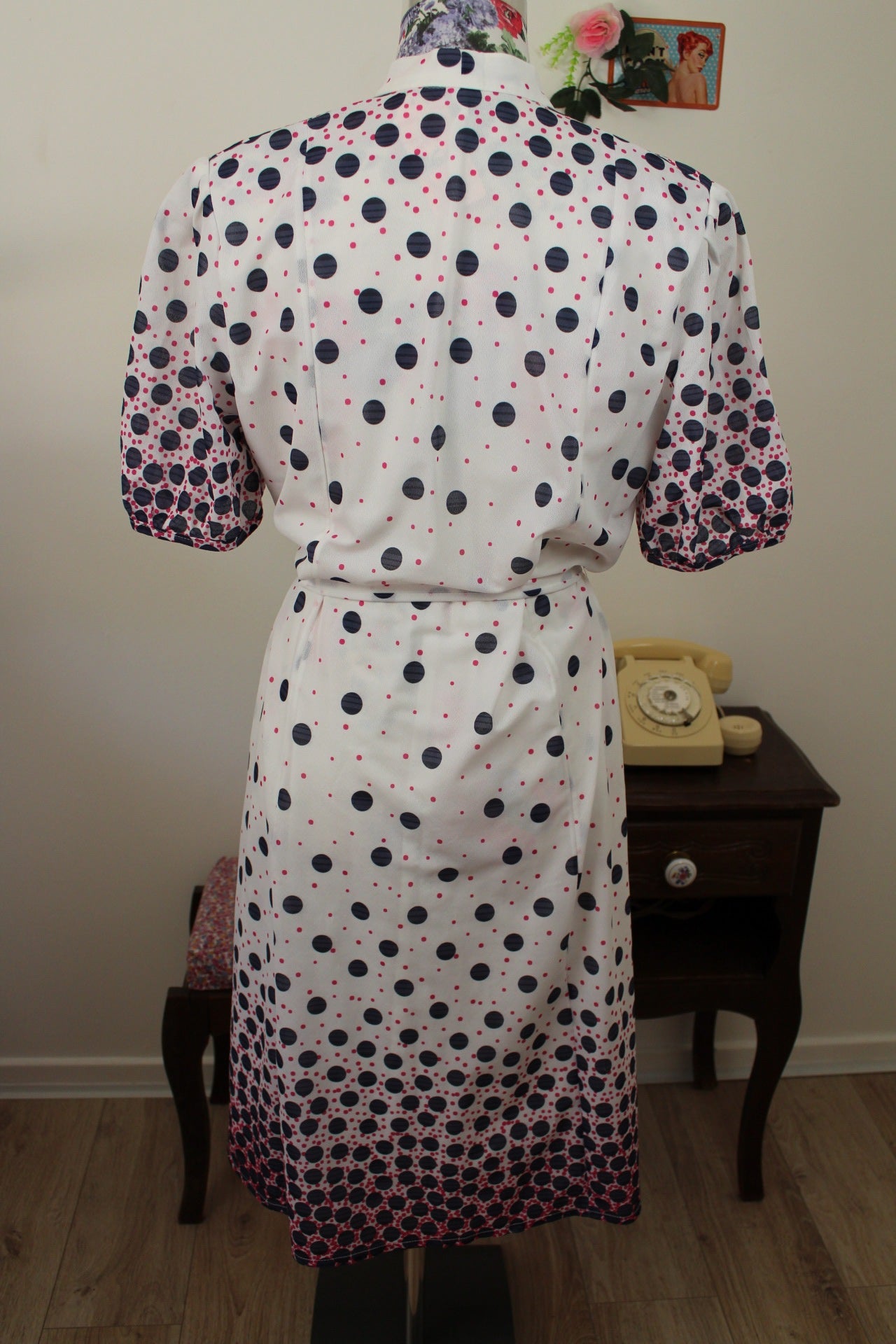 🌸🍒Robe vintage 70/80's col lavallière pois graphiques avec effet dégradé - Taille 40 - petit 42🍒🌸