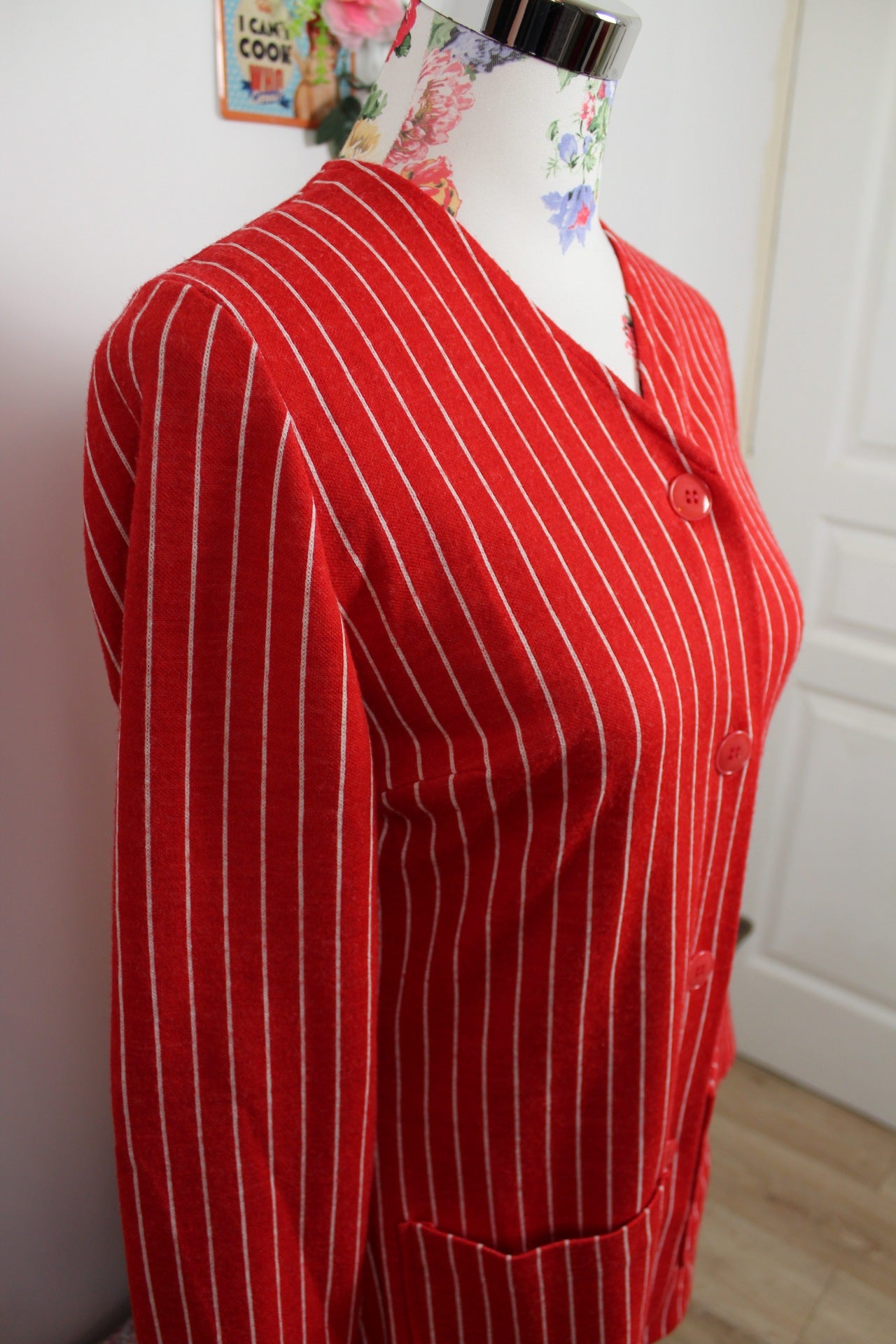 🍒🌸Cardigan romantique vintage rayé rouge années 80 - Taille 36🌸🍒