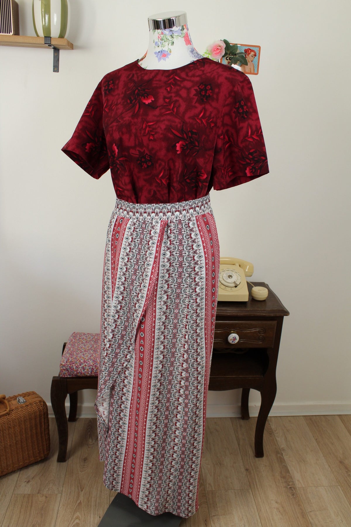 Jupe longue rétro pasiley & motifs bohème années 2000 - Taille 36/38