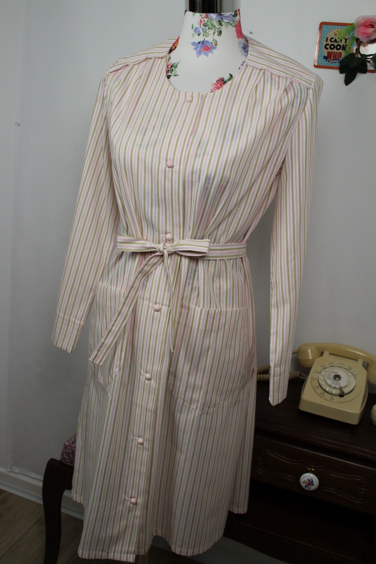 🌸🍒Robe d'intérieur vintage 70's cocooning rayée Magaline - Taille 38 🍒🌸