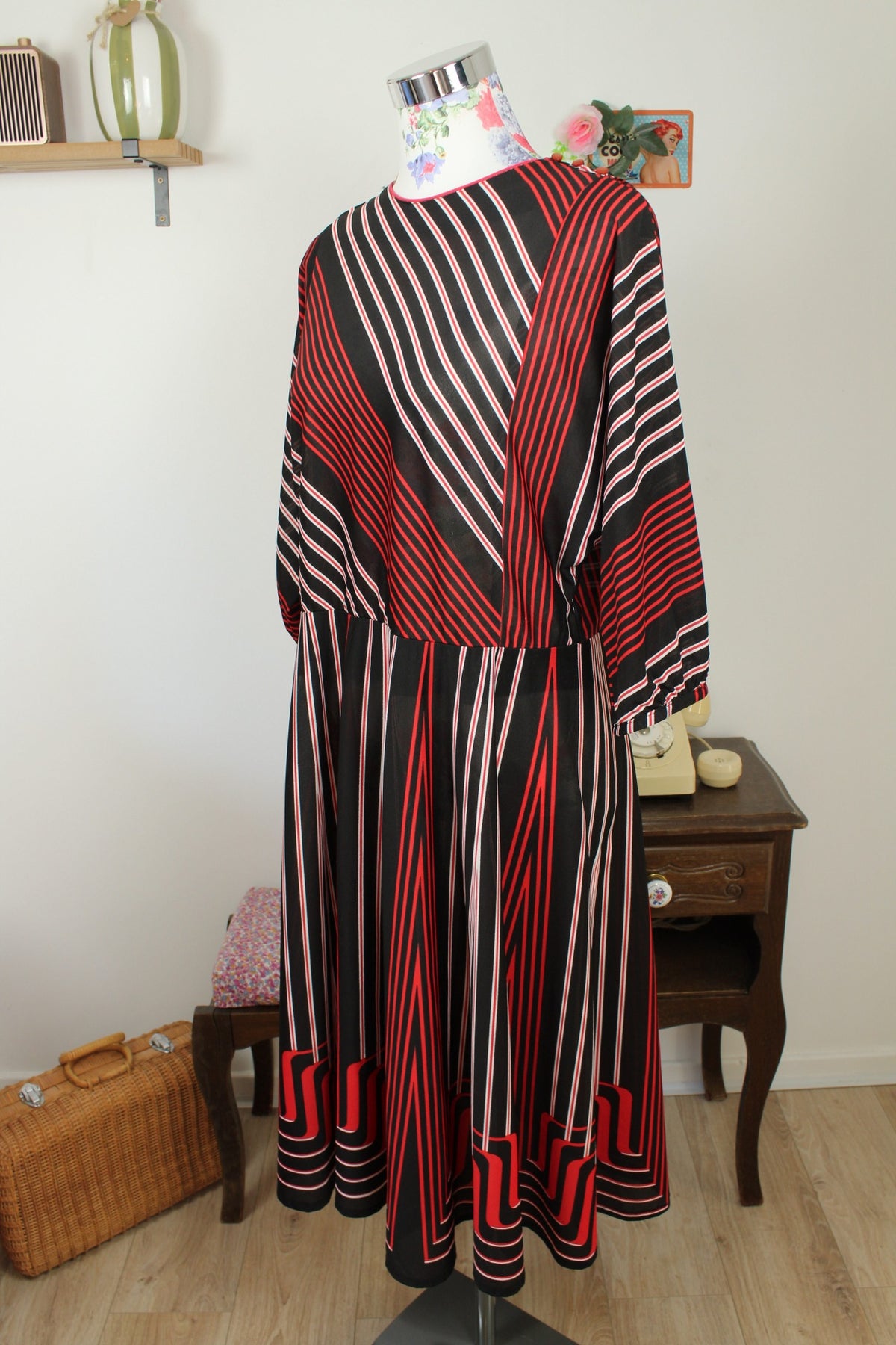 Robe vintage années 70 manches longues rayée automne chic - Taille 40/42