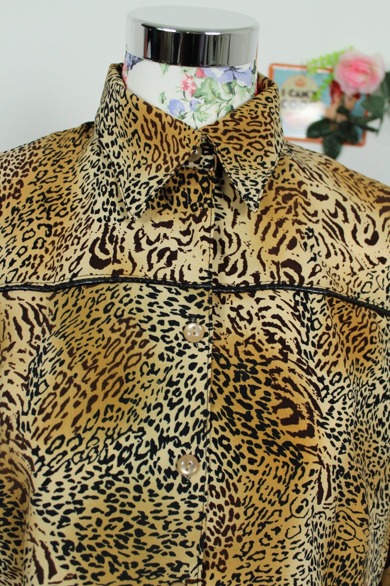 🌸🍒Chemise vintage 80's imprimé animal léopard - Taille 42/44🍒🌸