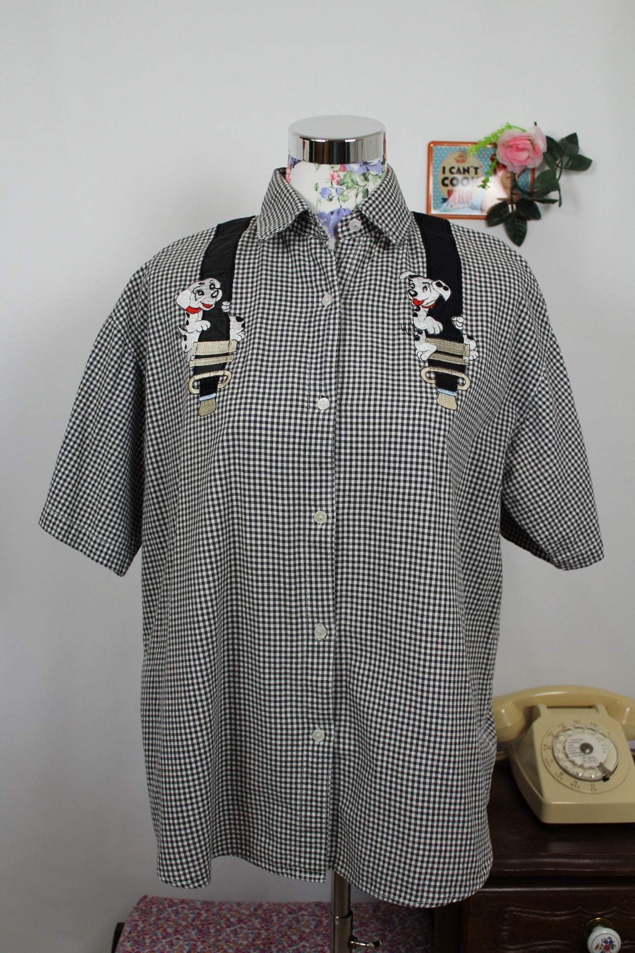 🍒🌸Chemise vintage 90s carreaux et dalmatiens brodés - Taille 40 à 44🌸🍒