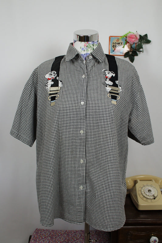 🍒🌸Chemise vintage 90s carreaux et dalmatiens brodés - Taille 40 à 44🌸🍒