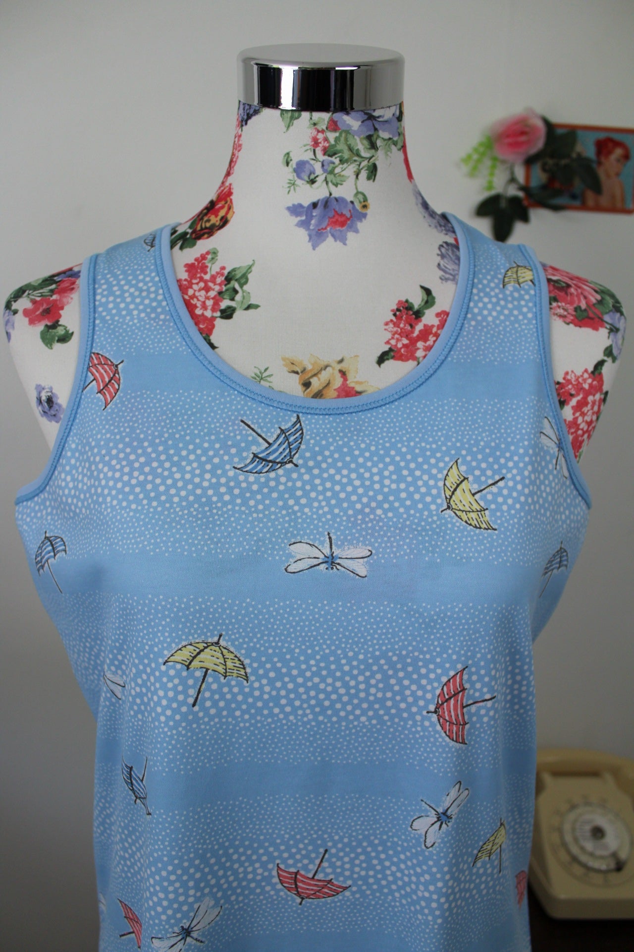 🌸🍒Robe d'été motifs libellules & parasols style plage rétro - Taille 38🍒🌸