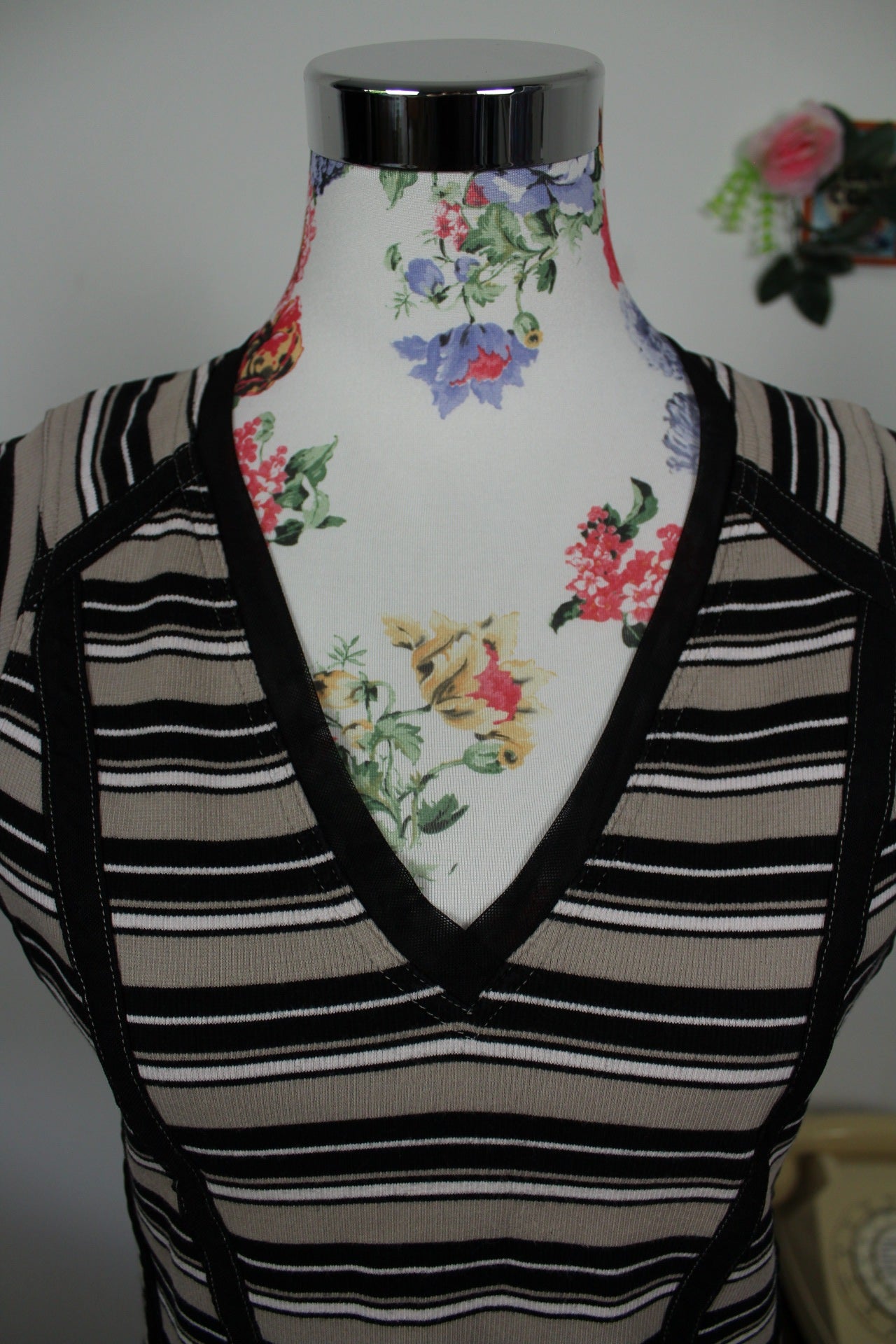 🌸🍒Tee shirt rayé vintage 90's en coton goth/dark romance - Taille 38/40🍒🌸