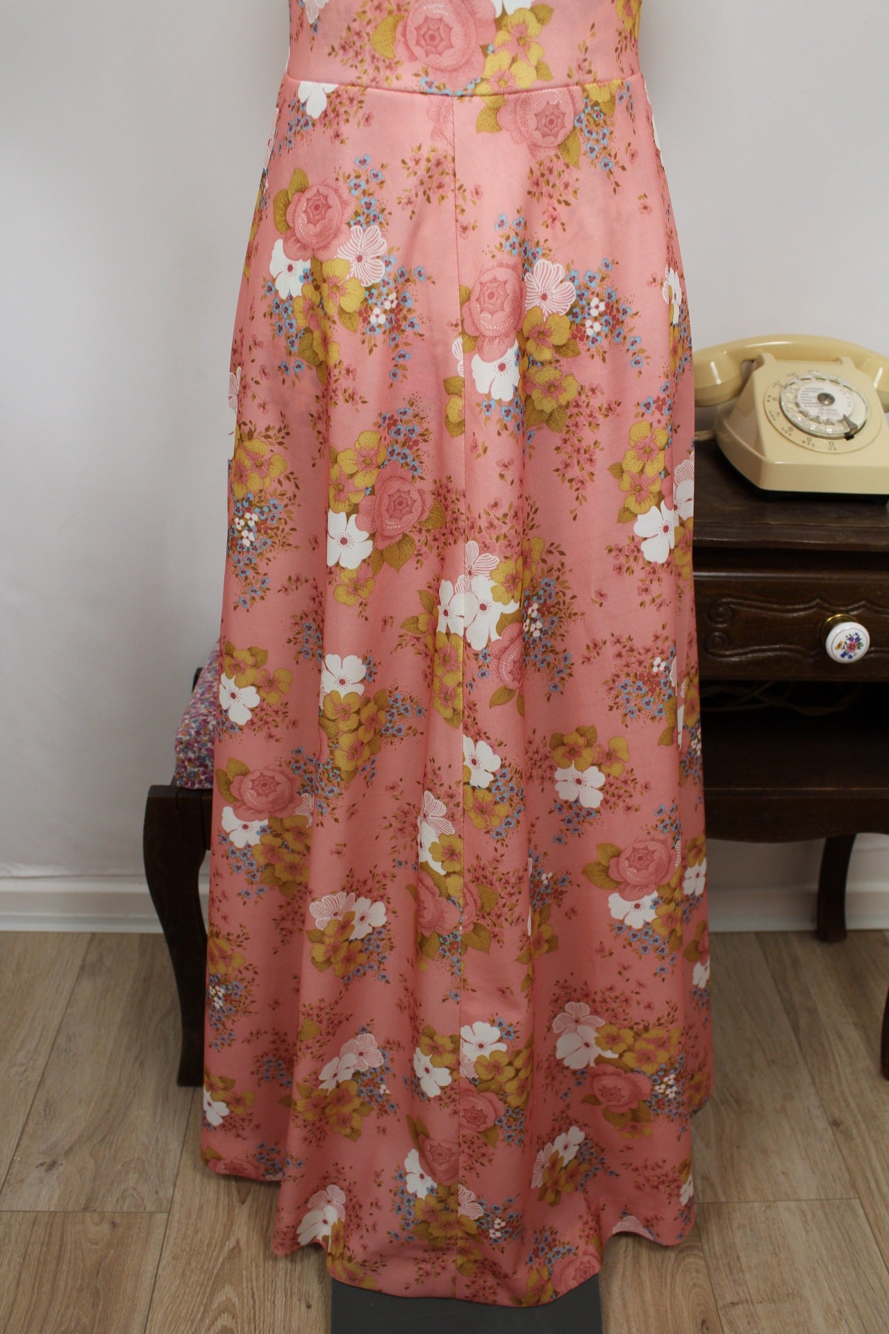 🌸🍒Robe longue vintage 70's bohème romantique rose poudrée fleurie - Taille 34/36🍒🌸