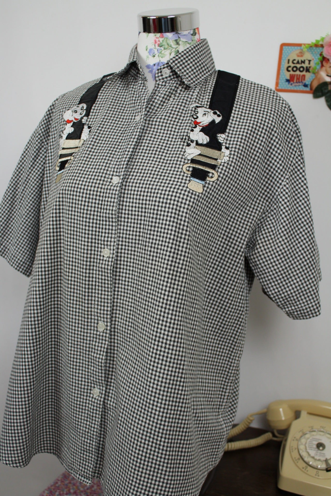 🍒🌸Chemise vintage 90s carreaux et dalmatiens brodés - Taille 40 à 44🌸🍒