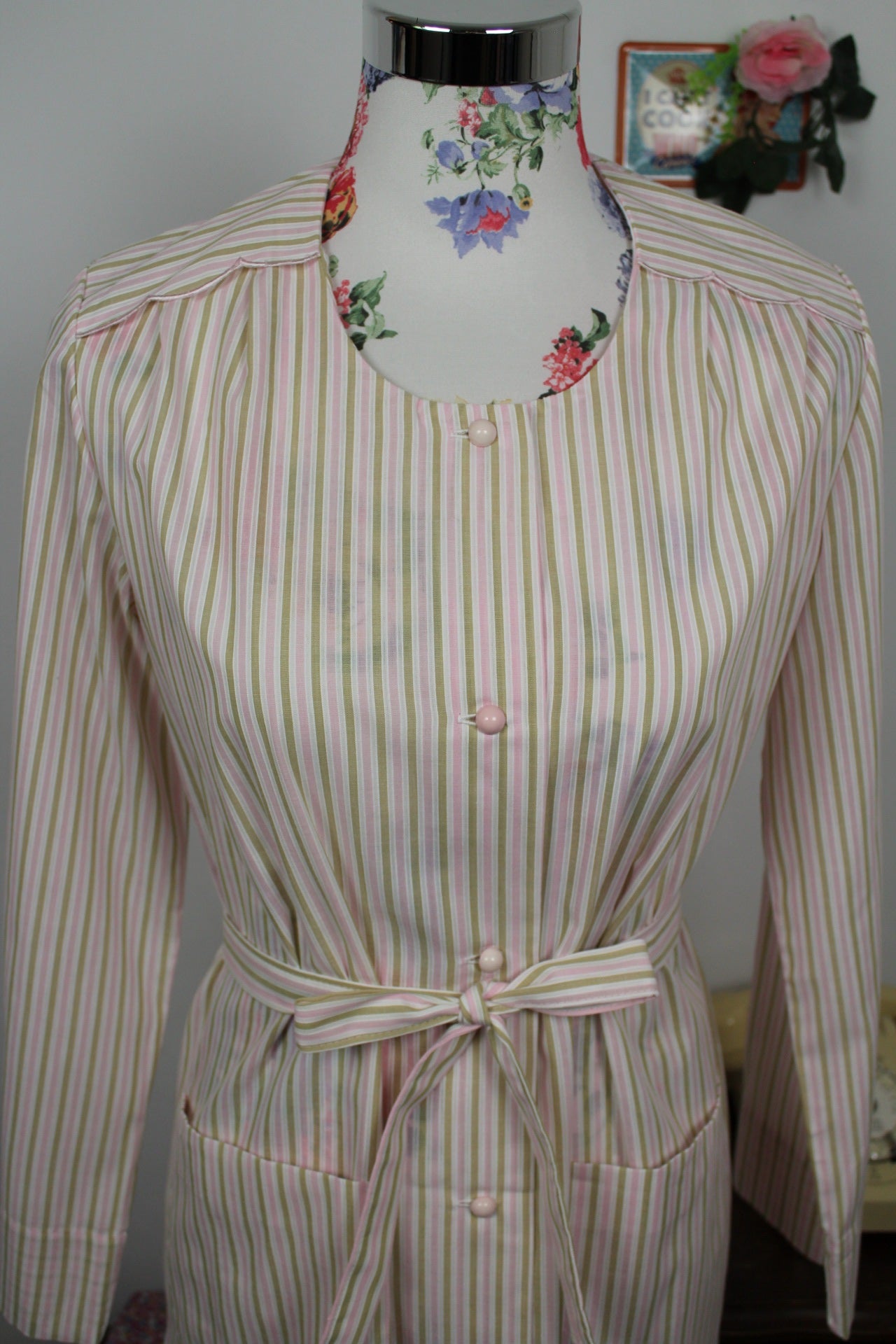 🌸🍒Robe d'intérieur vintage 70's cocooning rayée Magaline - Taille 38 🍒🌸